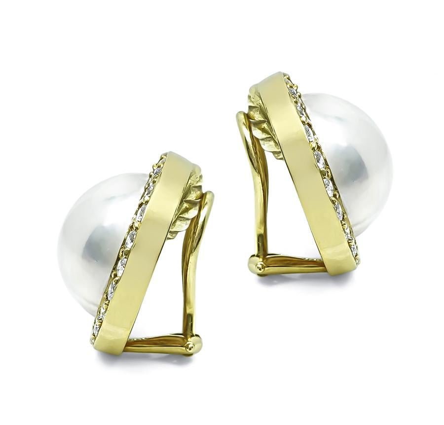 Pendientes Mabe Perla 2.00ct Diamante Oro Cabujón en venta