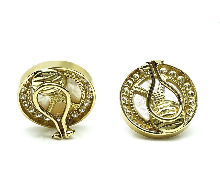 Pendientes Mabe Perla 2.00ct Diamante Oro en Bueno estado para la venta en New York, NY