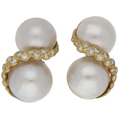 Mabé Pearl and Diamond Clip-On Earrings in Yellow Gold
