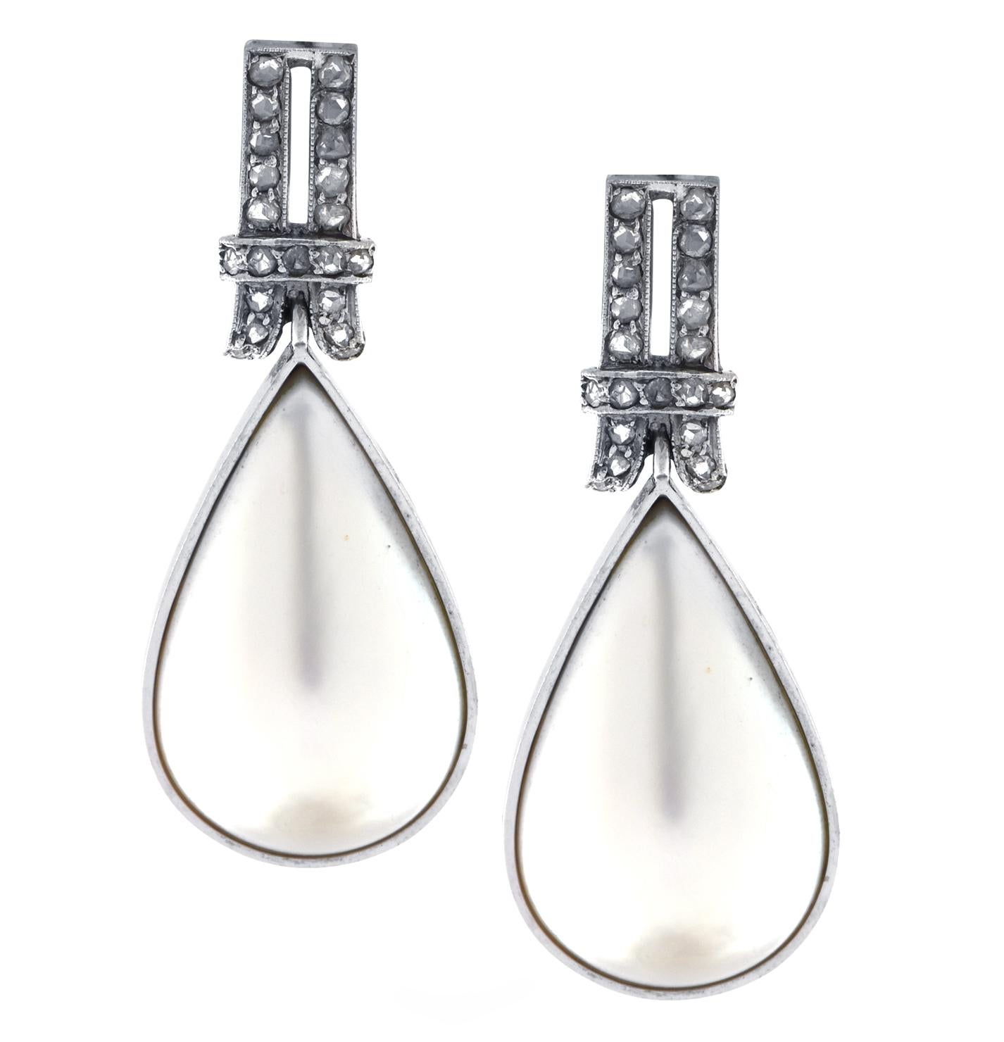 Mabe Pearl and Diamond Dangle Earrings