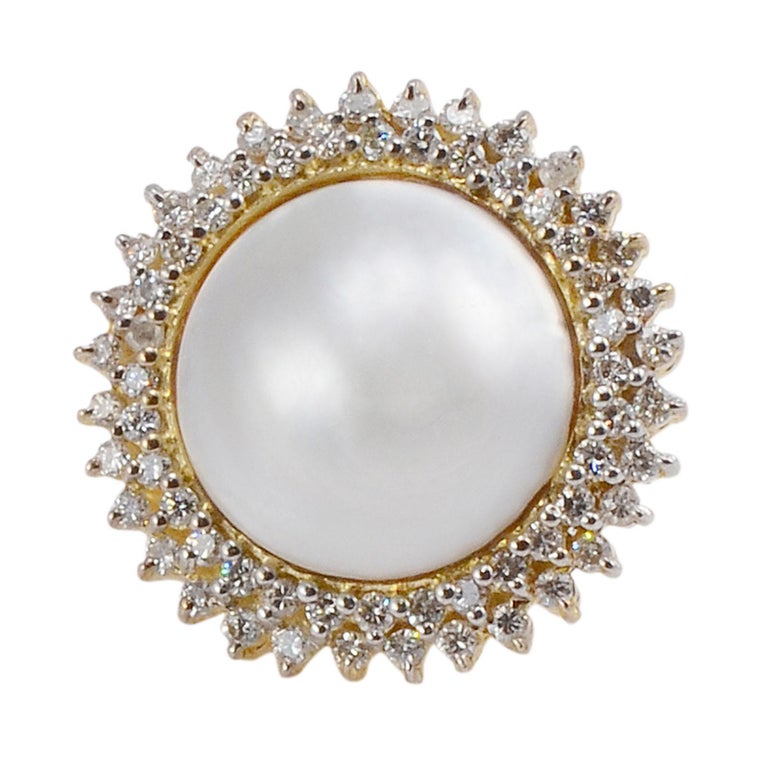 Mabe Pearl and Diamond Earrings For Sale at 1stDibs