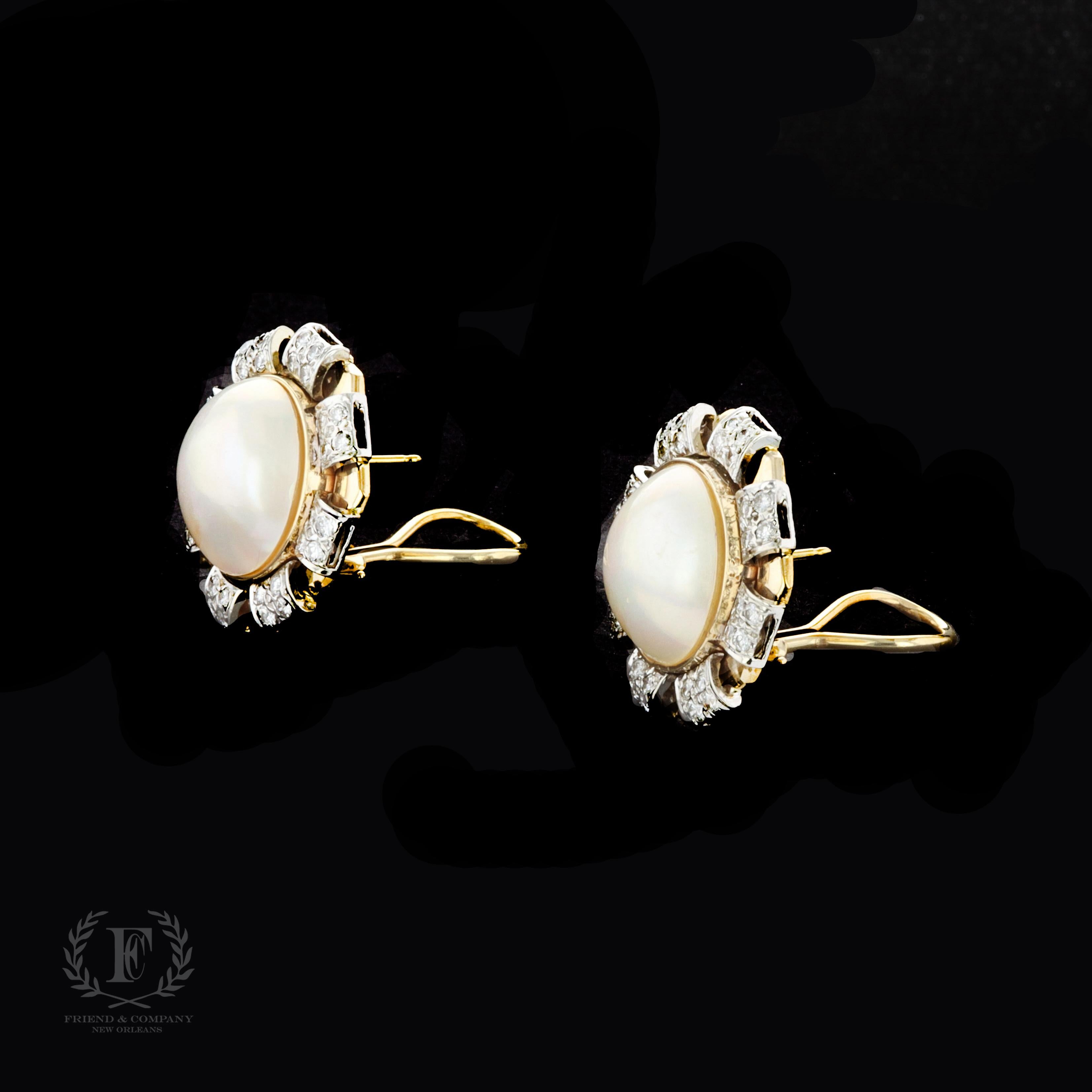 Romantic Mabe Pearl and Diamond Earrings For Sale