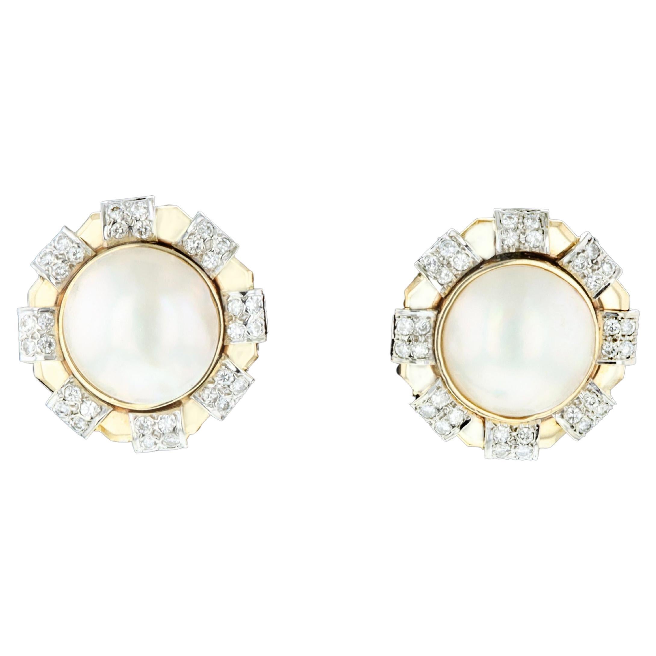 Mabe Pearl and Diamond Earrings For Sale