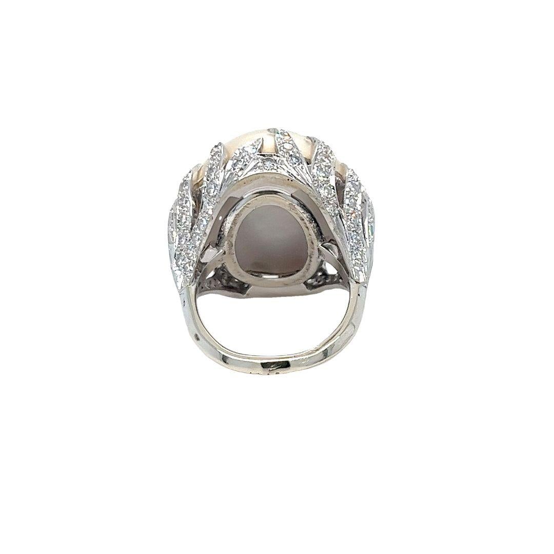 Mabe Pearl and Diamond Flame Cocktail Ring In Good Condition In Coral Gables, FL
