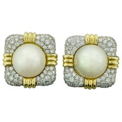 Mabe Pearl and Diamond Pave Earrings in 18 Karat 4.50 Carat