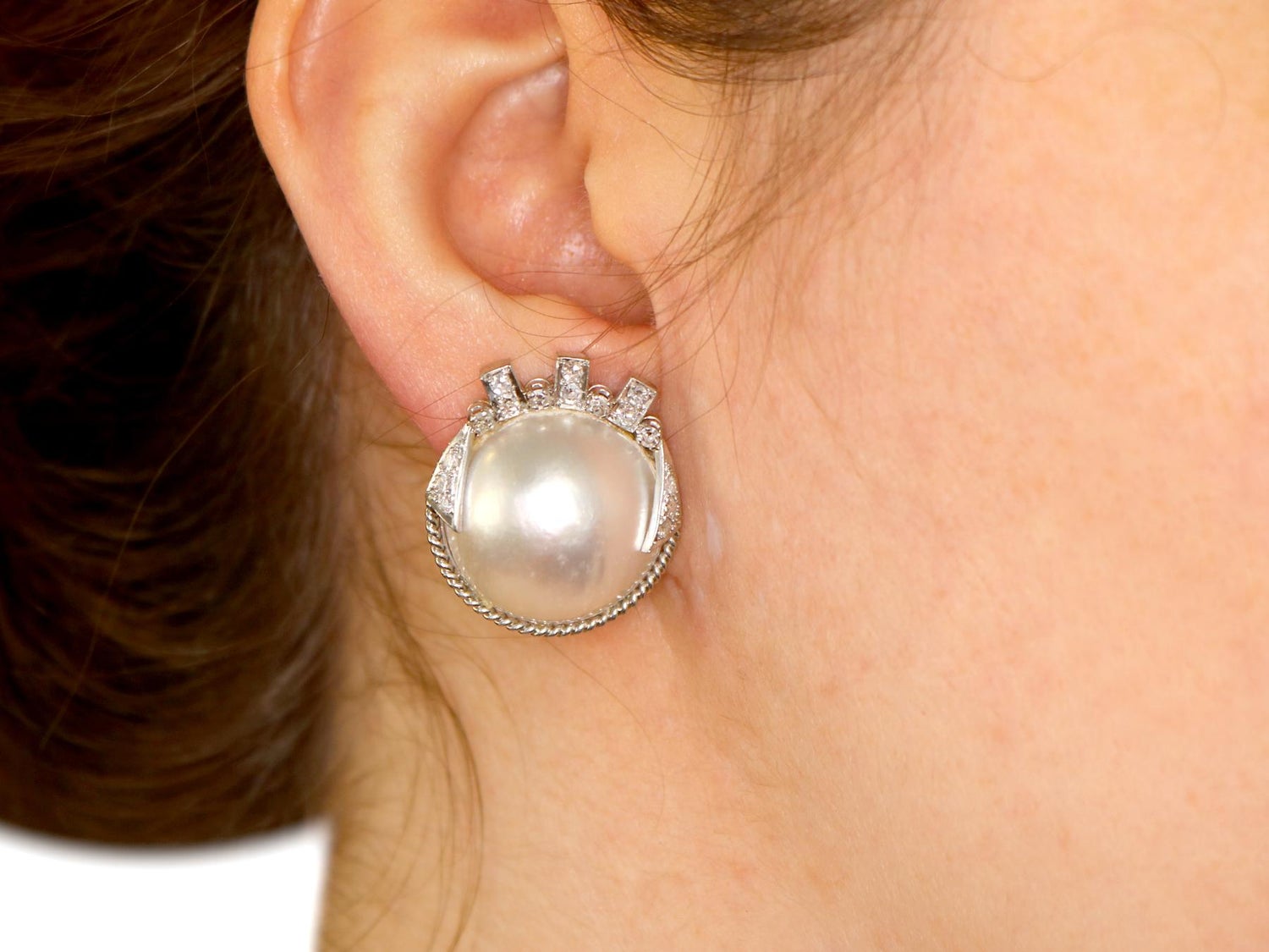 Mabe Pearl And Diamond White Gold Earrings Mabe Pearl And Diamond White Gold Earrings