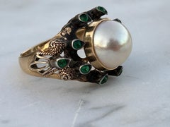 Mabe Pearl and Emerald 18k Estate Ring
