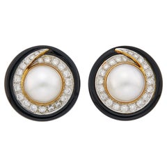Boucles d'oreilles en perles de Mabé, onyx noir et diamants 18K YG WG