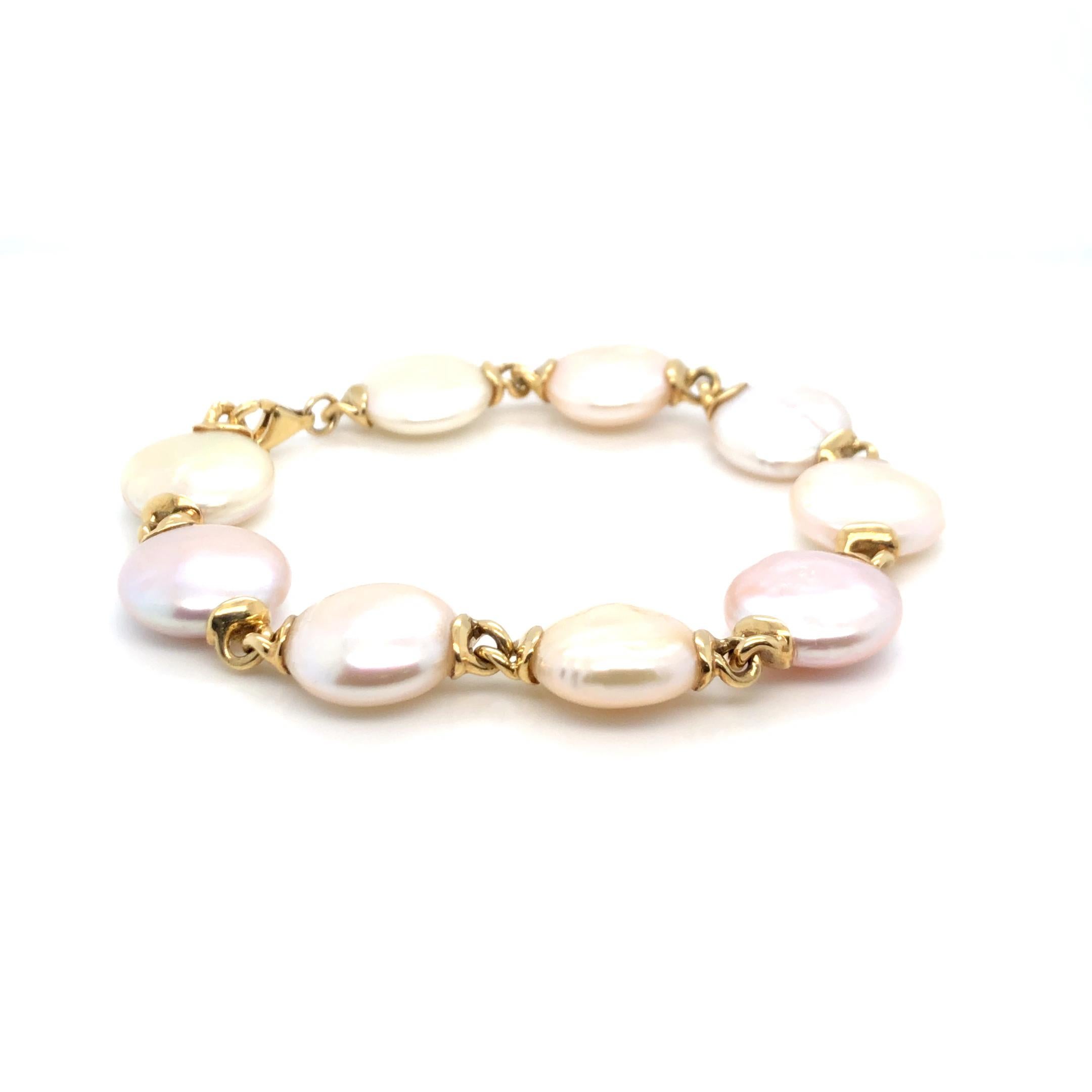 Uncut Mabe Pearl Bracelet 18K Yellow Gold For Sale