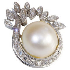 Mabe Pearl Brilliant Pendant White Gold 0.60 ct TW VS 27 x 22 mm large Eyelet