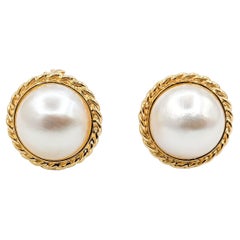 Mabe Pearl Clip on Earrings in Yellow Gold