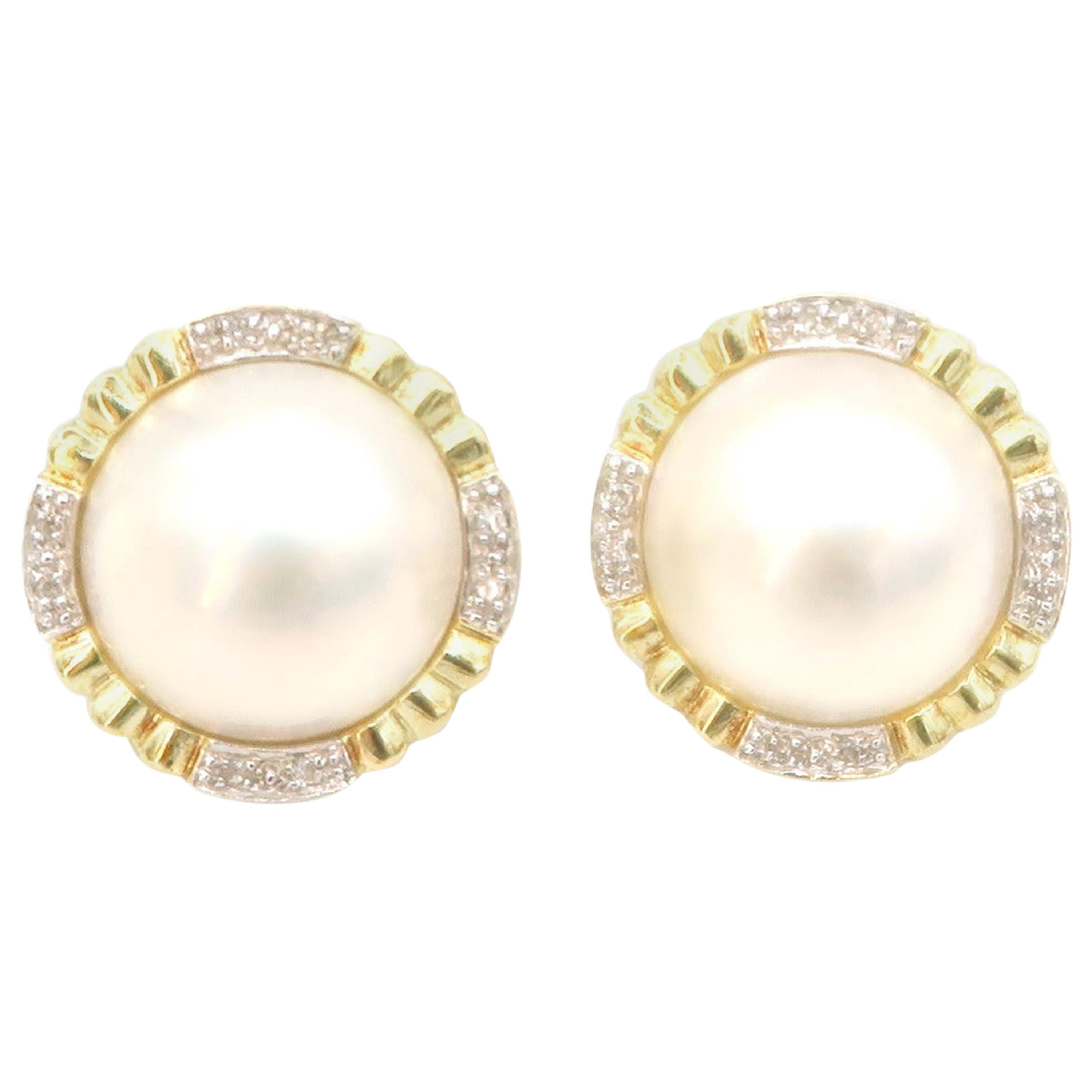 Mabe Pearl Clip-On Earrings with Diamond