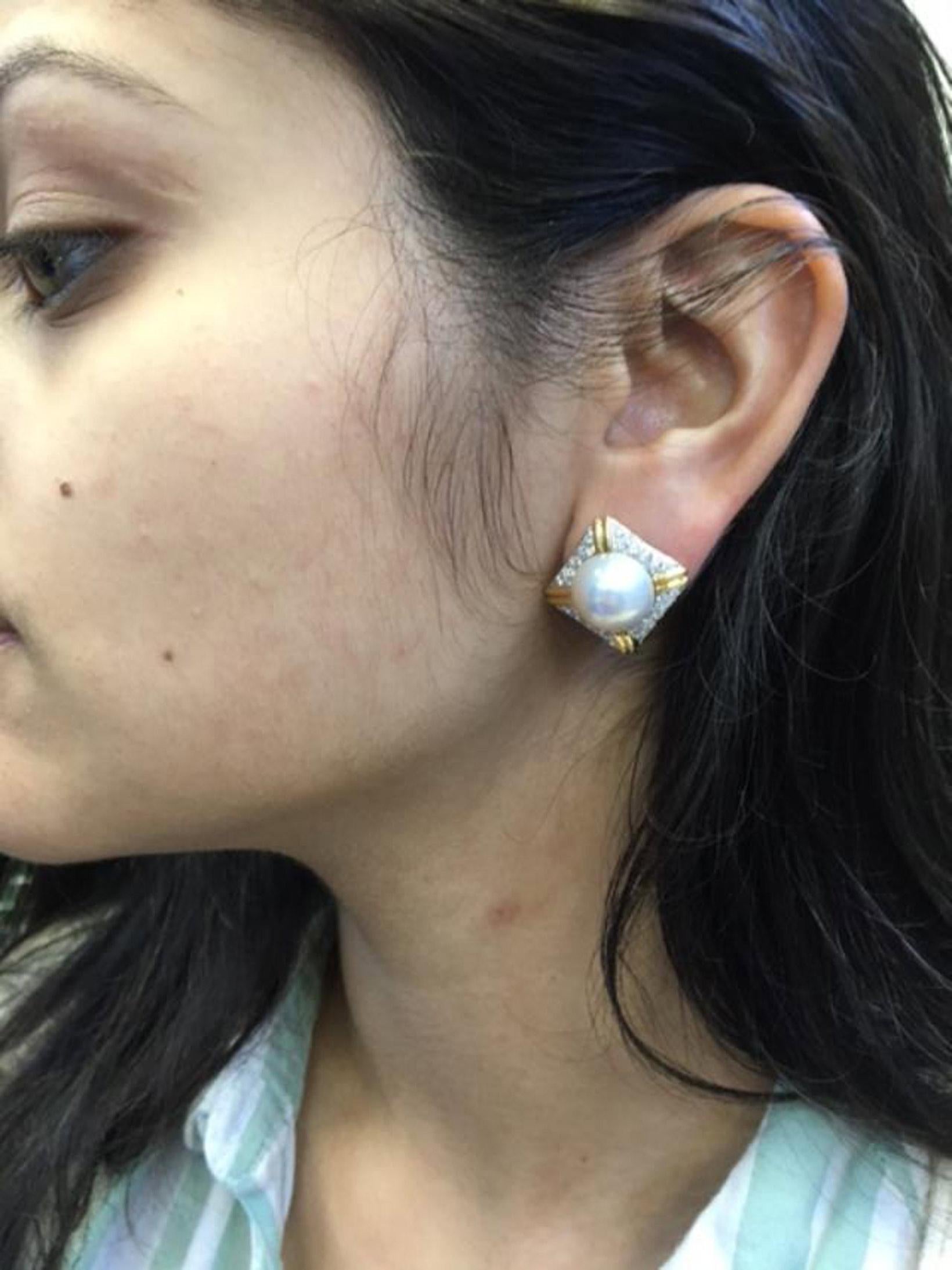 Mabe Pearl Diamond 18 Karat Gold Ear Clips 3