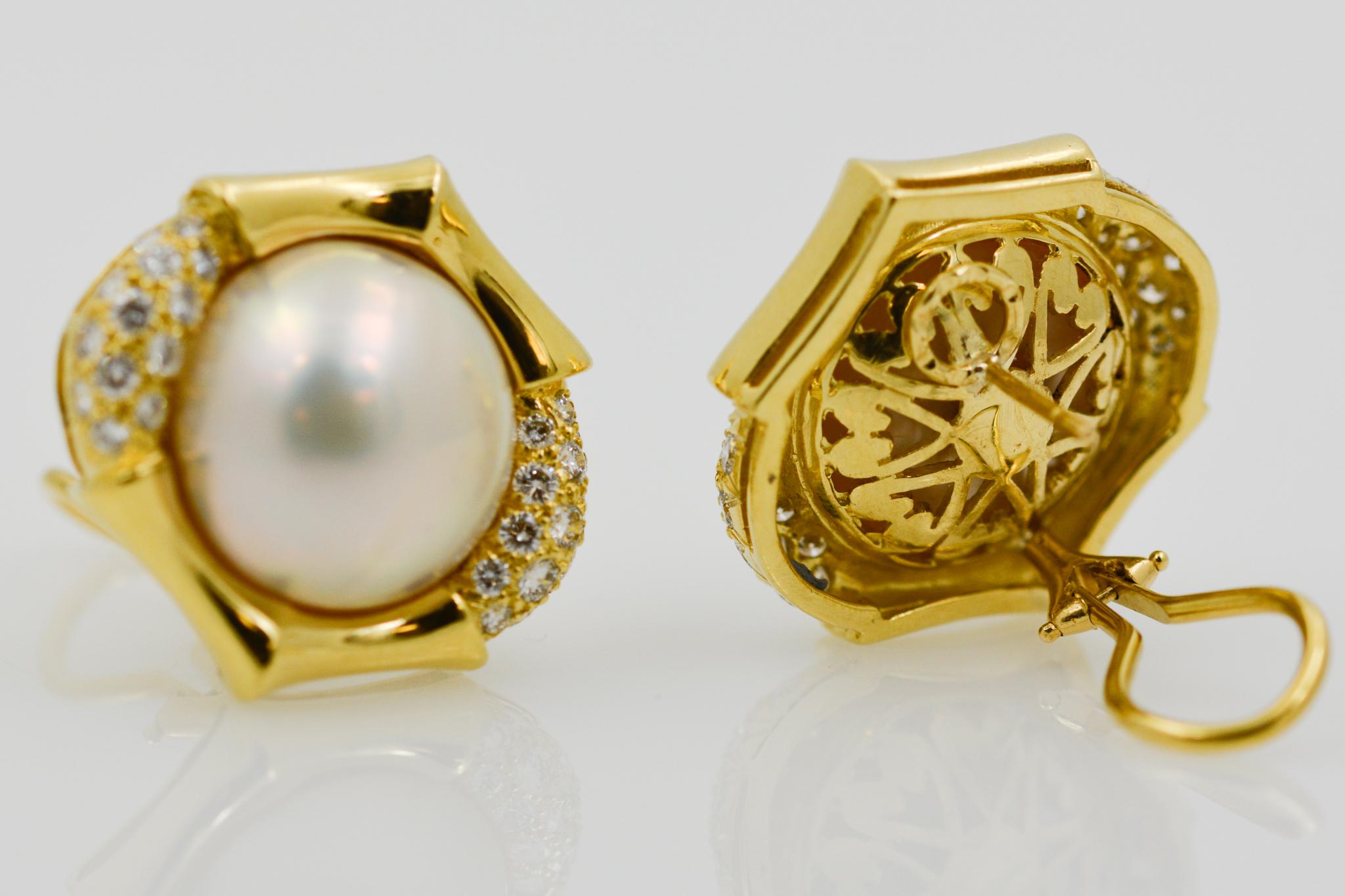 pearl diamond gold earrings