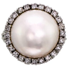 Mabe Pearl Diamond and White Gold Ladies Ring, circa 1950