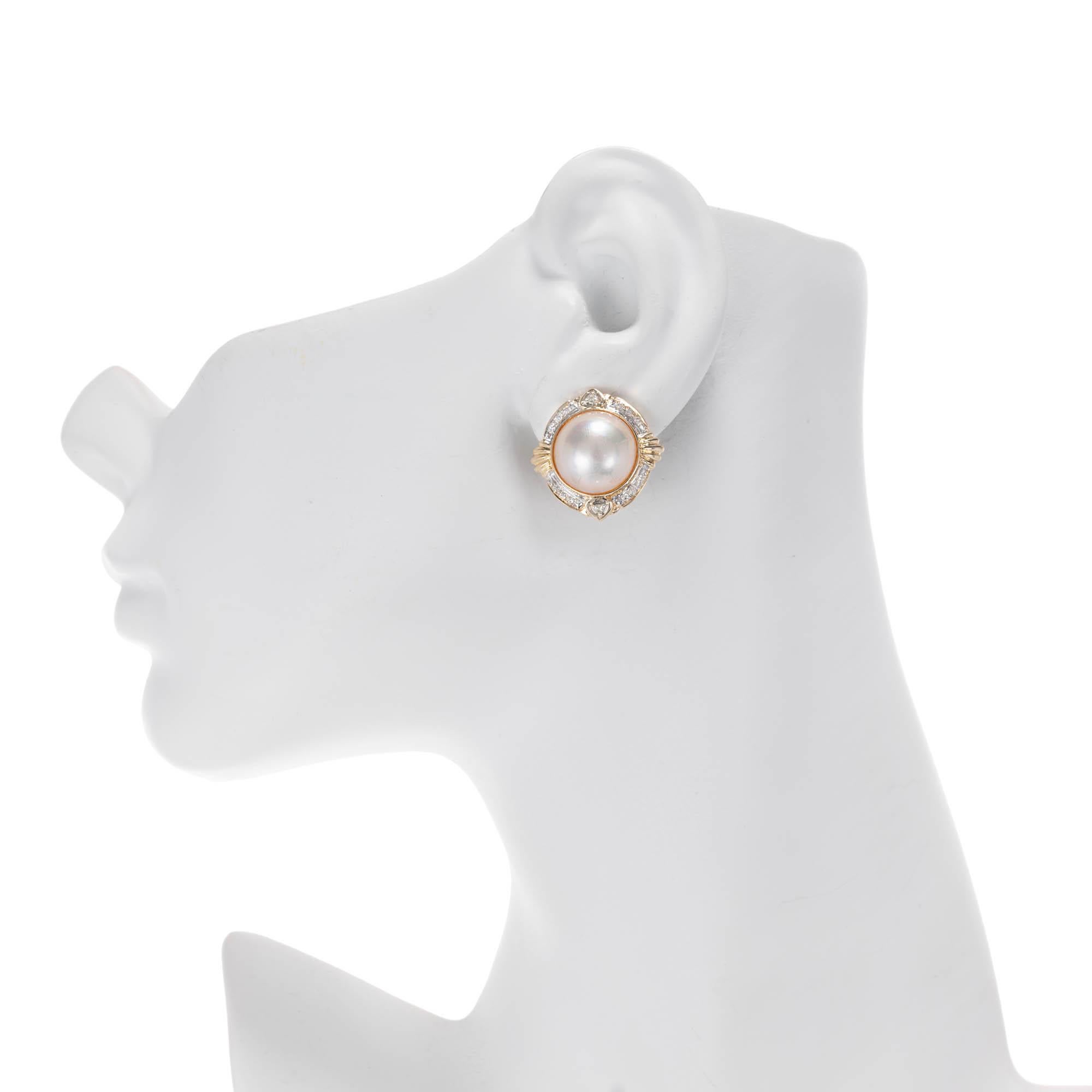 Women's Mabe Pearl Diamond Halo Clip Post Earrings