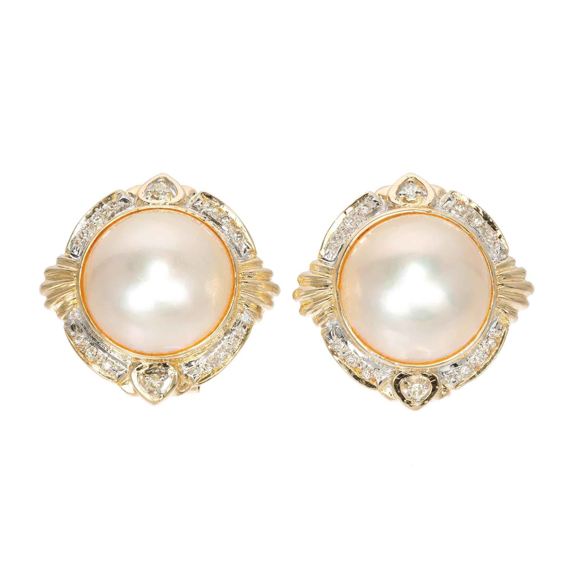 Mabe Pearl Diamond Halo Clip Post Earrings