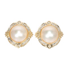 Mabe Pearl Diamond Halo Clip Post Earrings