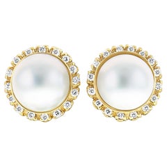 Boucles d'oreilles Mabe Pearl Diamond Halo  Or jaune 14k