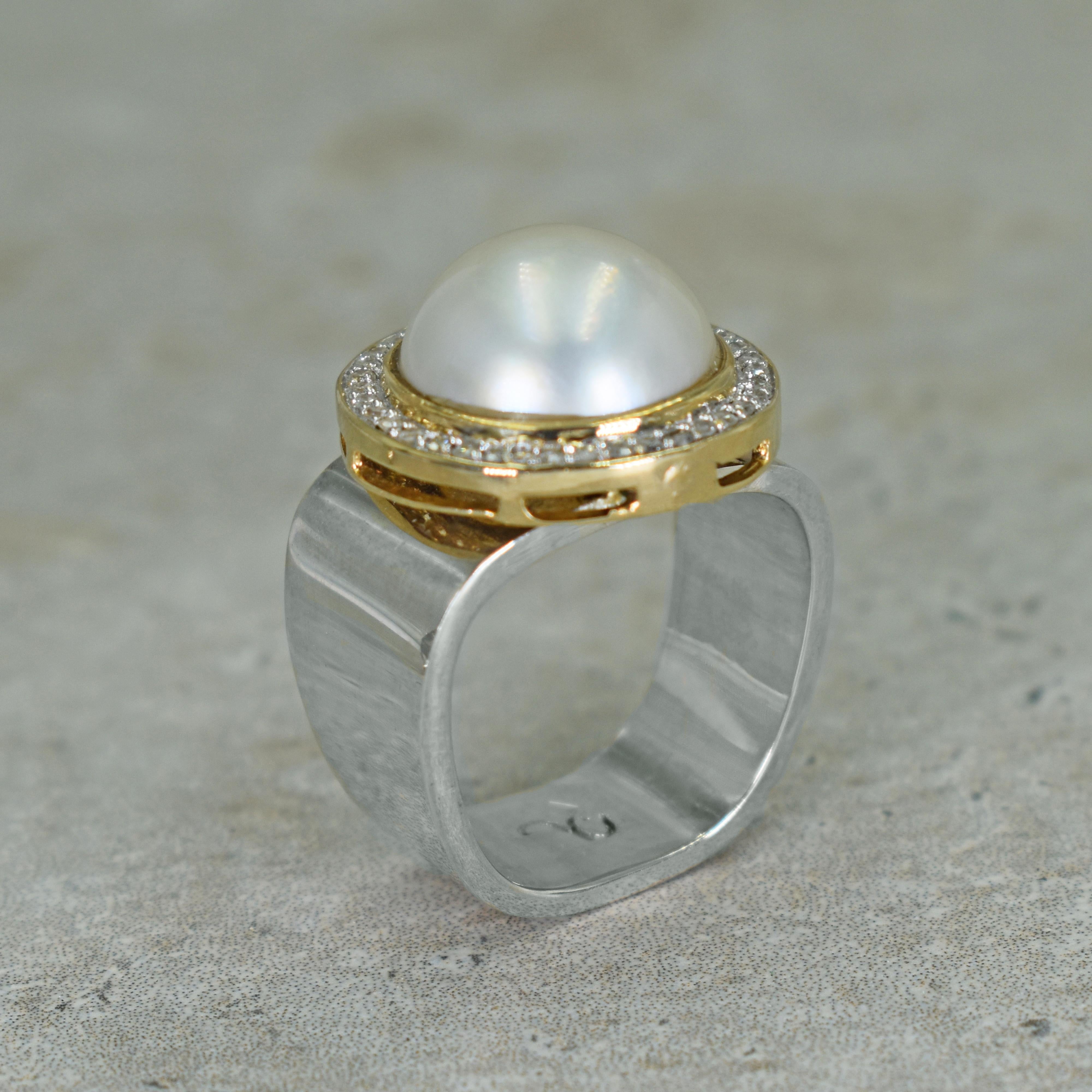 two tone pearl ring