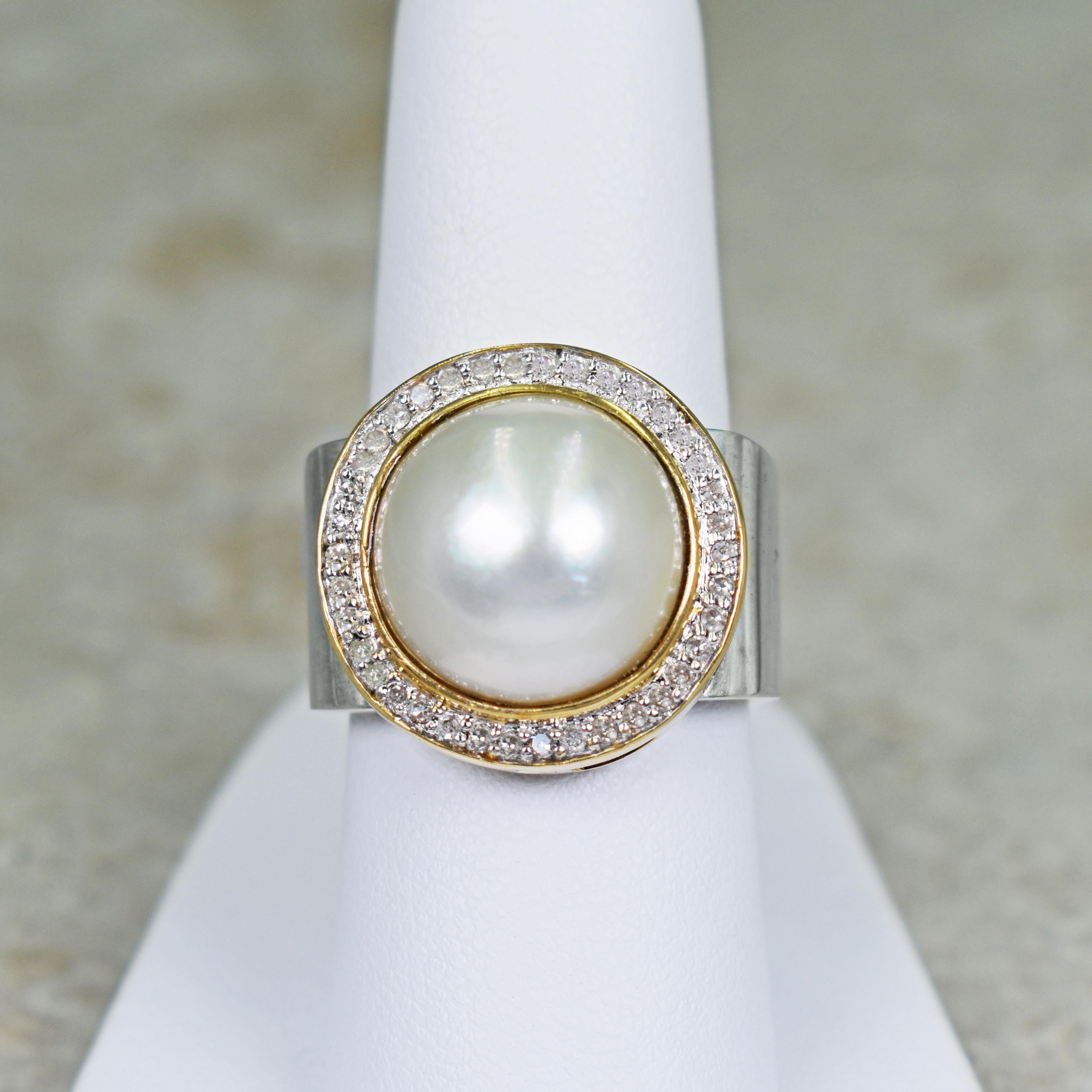 Mabe Pearl Diamond Halo Two-Tone Cocktail Ring 1
