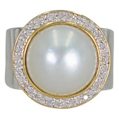 Mabe Pearl Diamond Halo Two-Tone Cocktail Ring