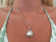 Mabe Pearl Diamond Necklace 14k White Gold