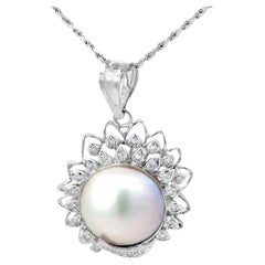 Mabe Pearl Diamond Necklace 14k White Gold