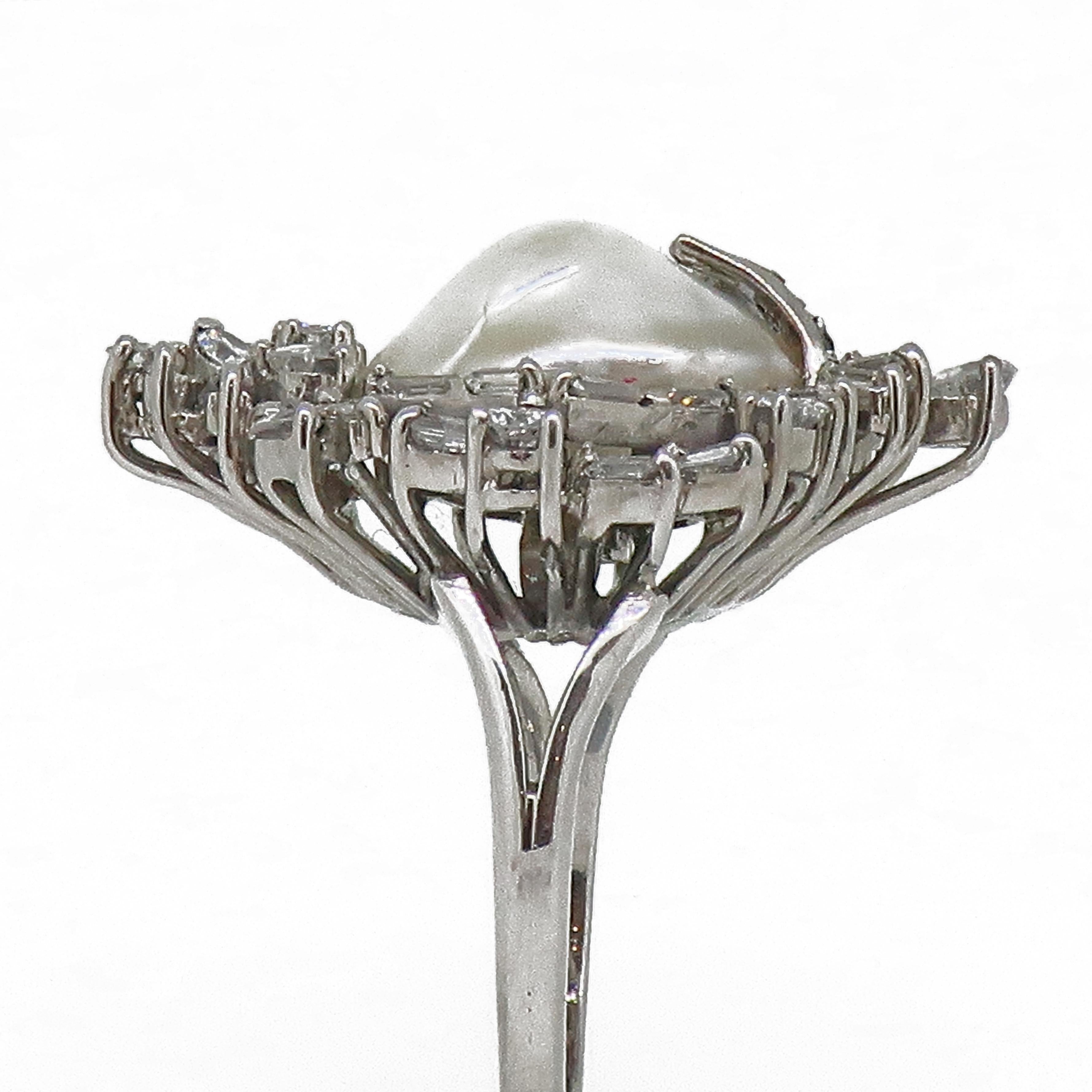 Mabe Pearl & Diamond Spray Cocktail Cluster Ring White Gold 1