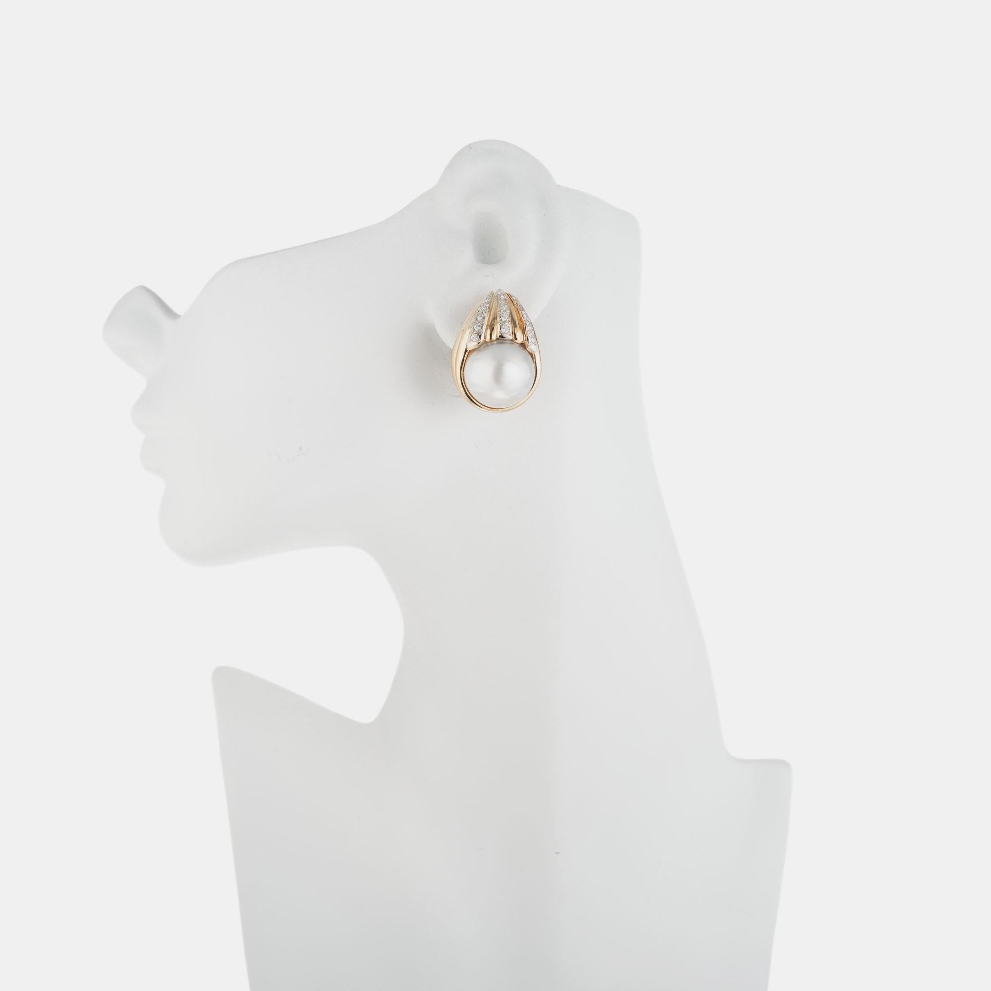 Women's Mabe Pearl Diamond Yellow Gold Clip Post Earrings