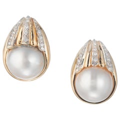 Mabe Pearl Diamond Yellow Gold Clip Post Earrings