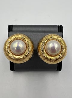 1990s Mabe Pearl Diamond Yellow Gold Earrings