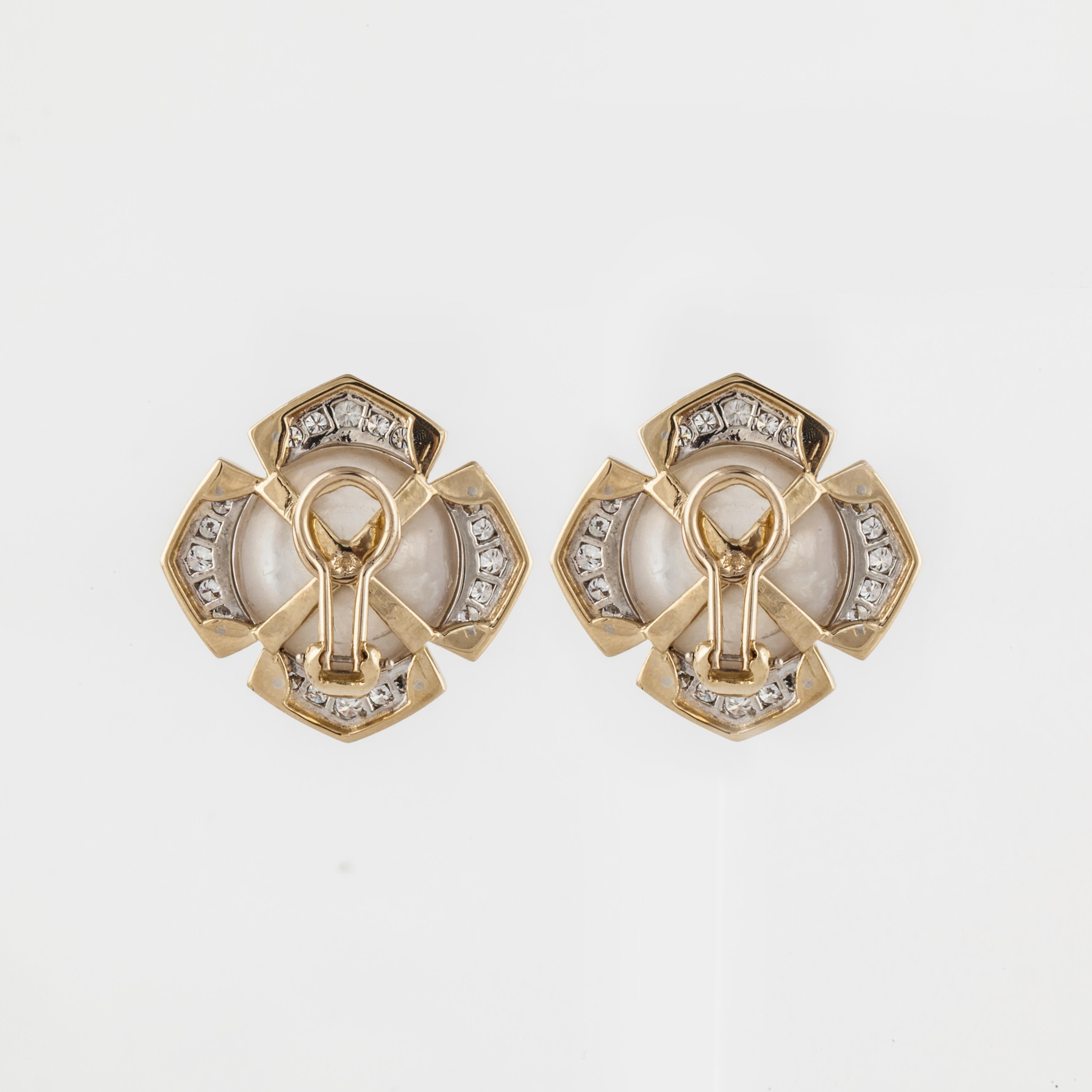 Mixed Cut 18K Gold Cultured Mabé Pearl And Diamond Earrings