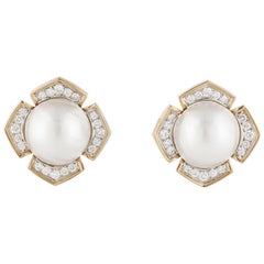 18K Gold Cultured Mabé Pearl And Diamond Earrings