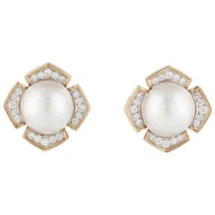 18K Gold Cultured Mabé Pearl And Diamond Earrings