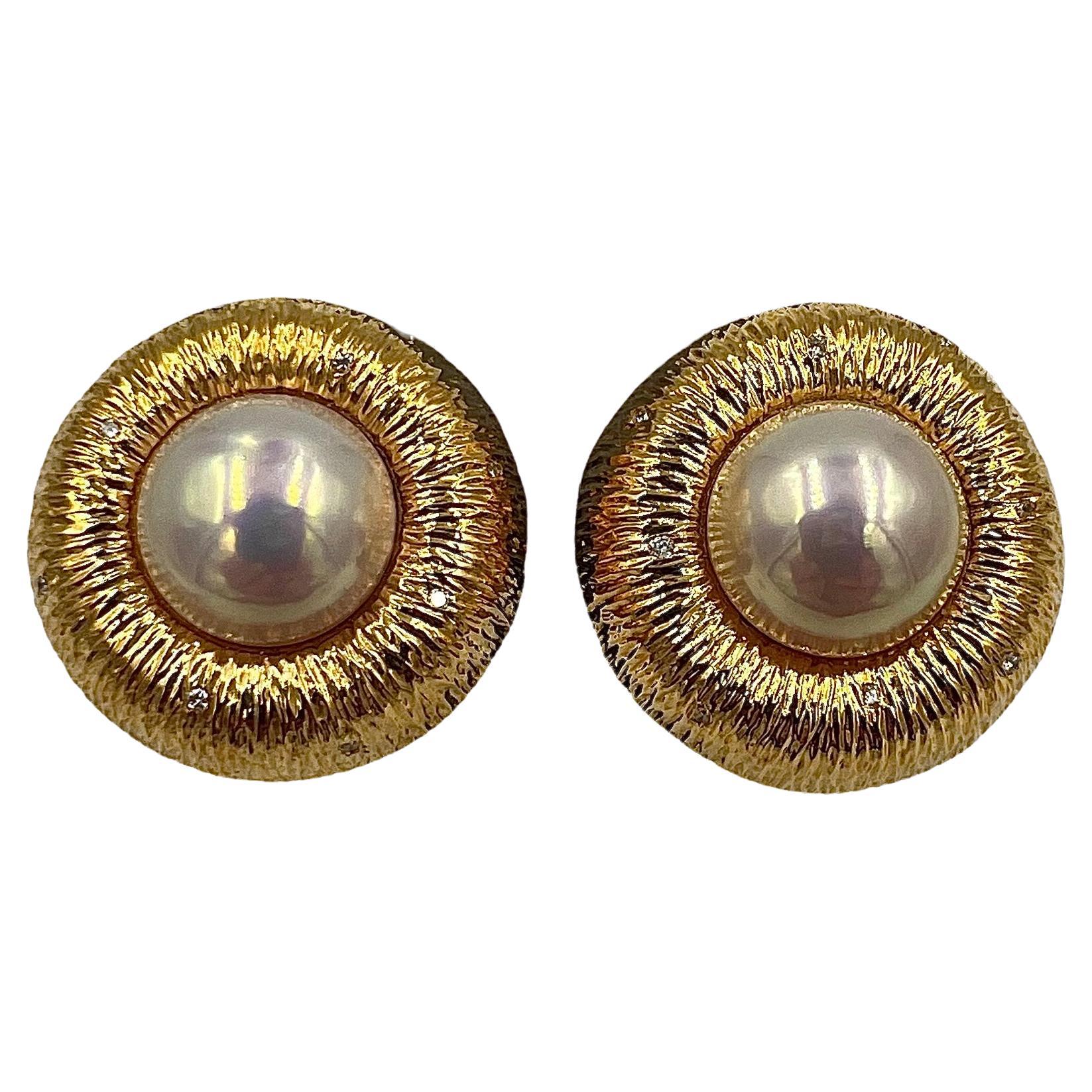 1990s Mabe Pearl Diamond Yellow Gold Earrings