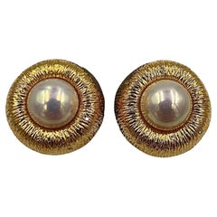 1990s Mabe Pearl Diamond Yellow Gold Earrings