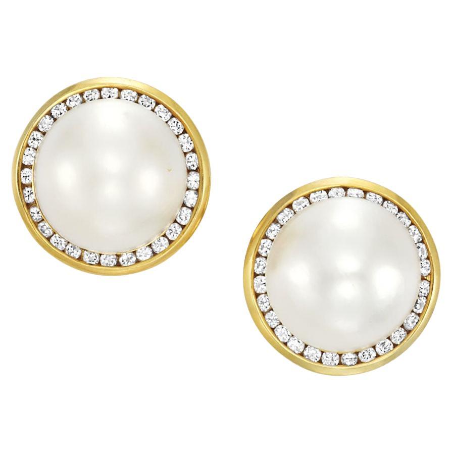 Mabé Pearl, Diamond, Yellow Gold Stud Earclips