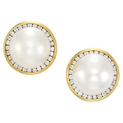 Mabé Perle, Diamant, Gelbgold Ohrstecker