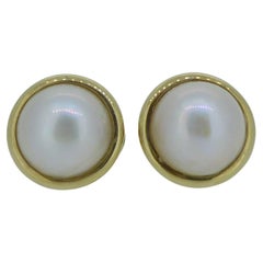 Mabe Pearl Earrngs in 9ct Gold with Omega Clip Fasteners, Pierced Ears