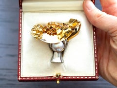 Mabe Pearl Fancy Yellow Diamond Ruby Sapphire and Emerald Yellow Gold Brooch