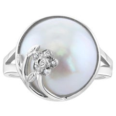 Mabe Pearl Flower Diamond Ring 14k White Gold
