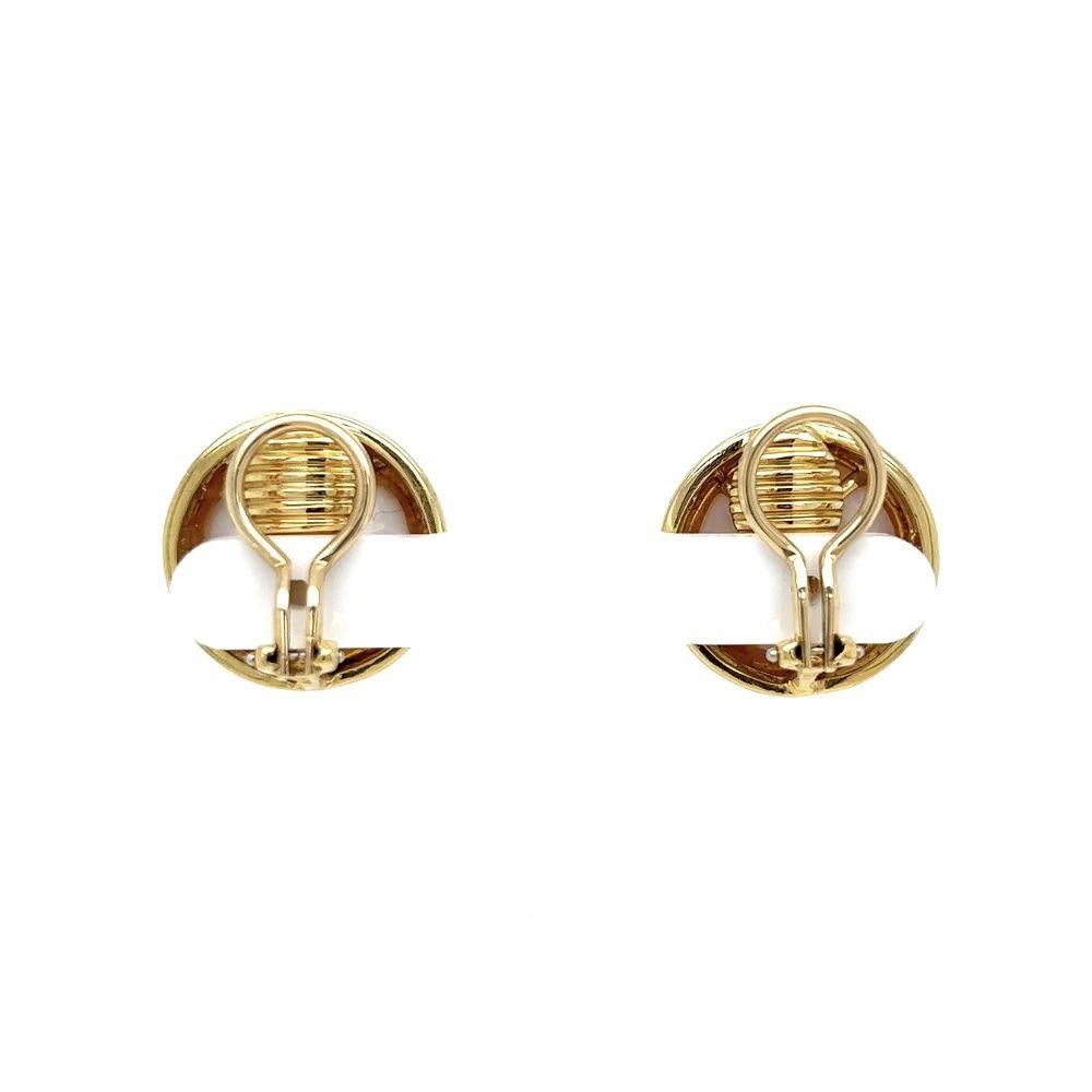 Round Cut Mabe Pearl French Clip Gold Vintage Earrings For Sale