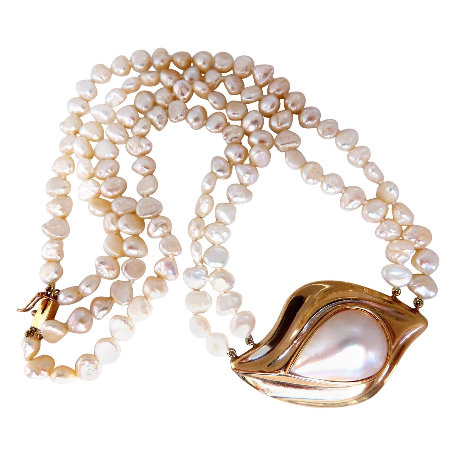 Mabe Pearl Fresh Water Double Stranded Bead Necklace 14 Karat