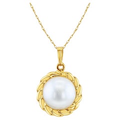 Mabe Pearl Necklace with Braided Bezel Frame 14k Yellow Gold
