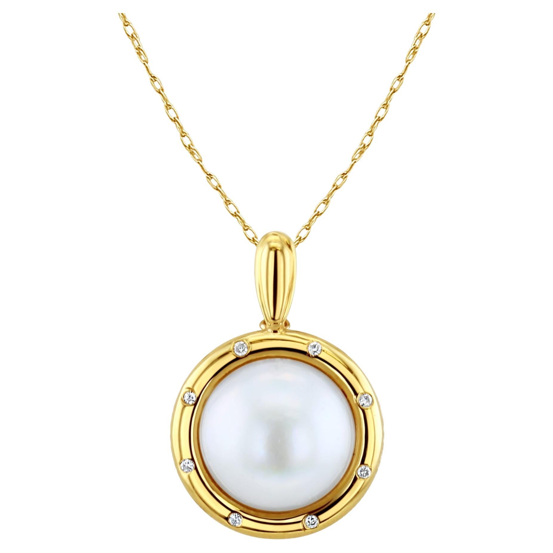 Mabe Pearl Necklace with Diamond Accented Polished Bezel