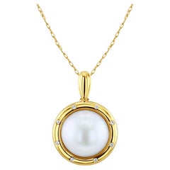 Mabe Pearl Necklace with Diamond Accented Polished Bezel