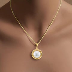 Mabe Pearl Necklace With Ridged Gold Bezel  14k Yellow Gold