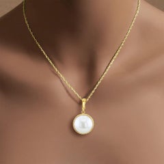 Mabe Pearl Necklace with Thin Rope Bezel 14k Yellow Gold