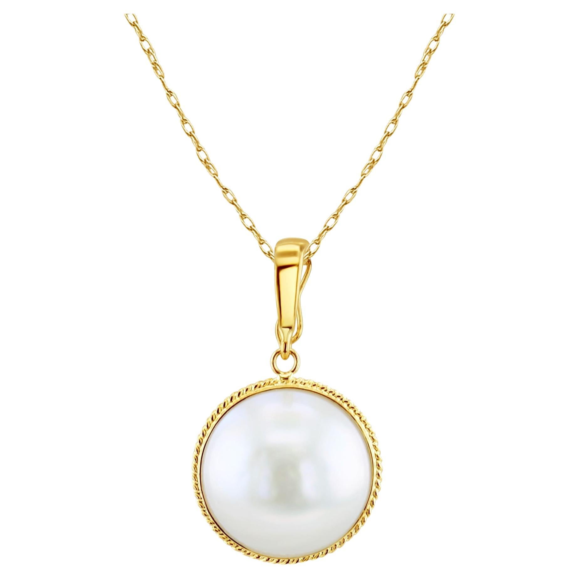 Mabe Pearl Necklace with Thin Rope Bezel 14k Yellow Gold